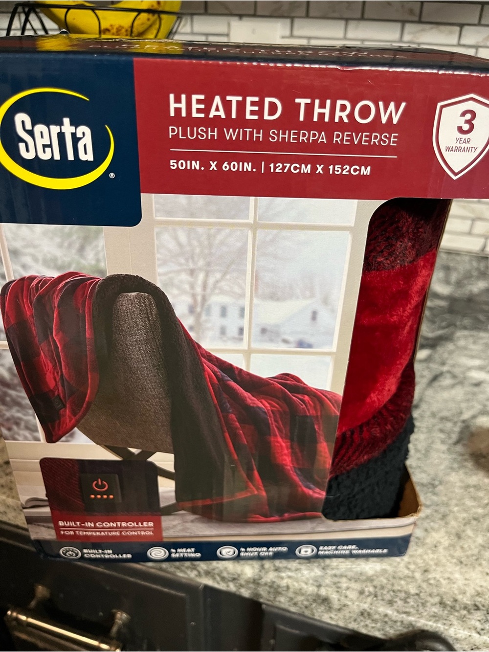 Serta Heated Throw Plush with Sherpa Reverse - Red & Black Plaid